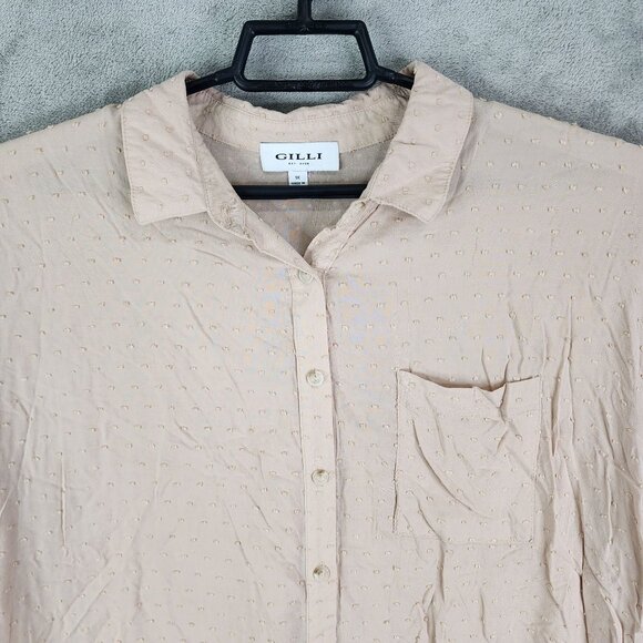 Women's Beige Gilli Blouse Top Button-Up Polka Dot Pattern Short Sleeve Size 1X - Picture 4 of 12